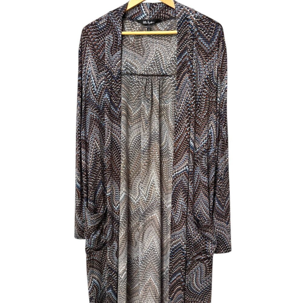 ULLA POPKEN Long Tunic Duster Open Front Long Sleeve Size 20 / 22 Pockets EUC